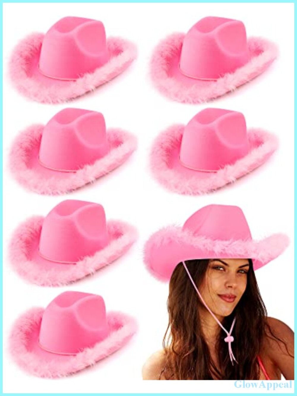 6 Pack Cowgirl Hats with Feather Boa Felt Party Costume Accessory